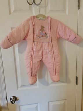 Quiltex Light Pink Padded Baby Snowsuit with Bunny Patch